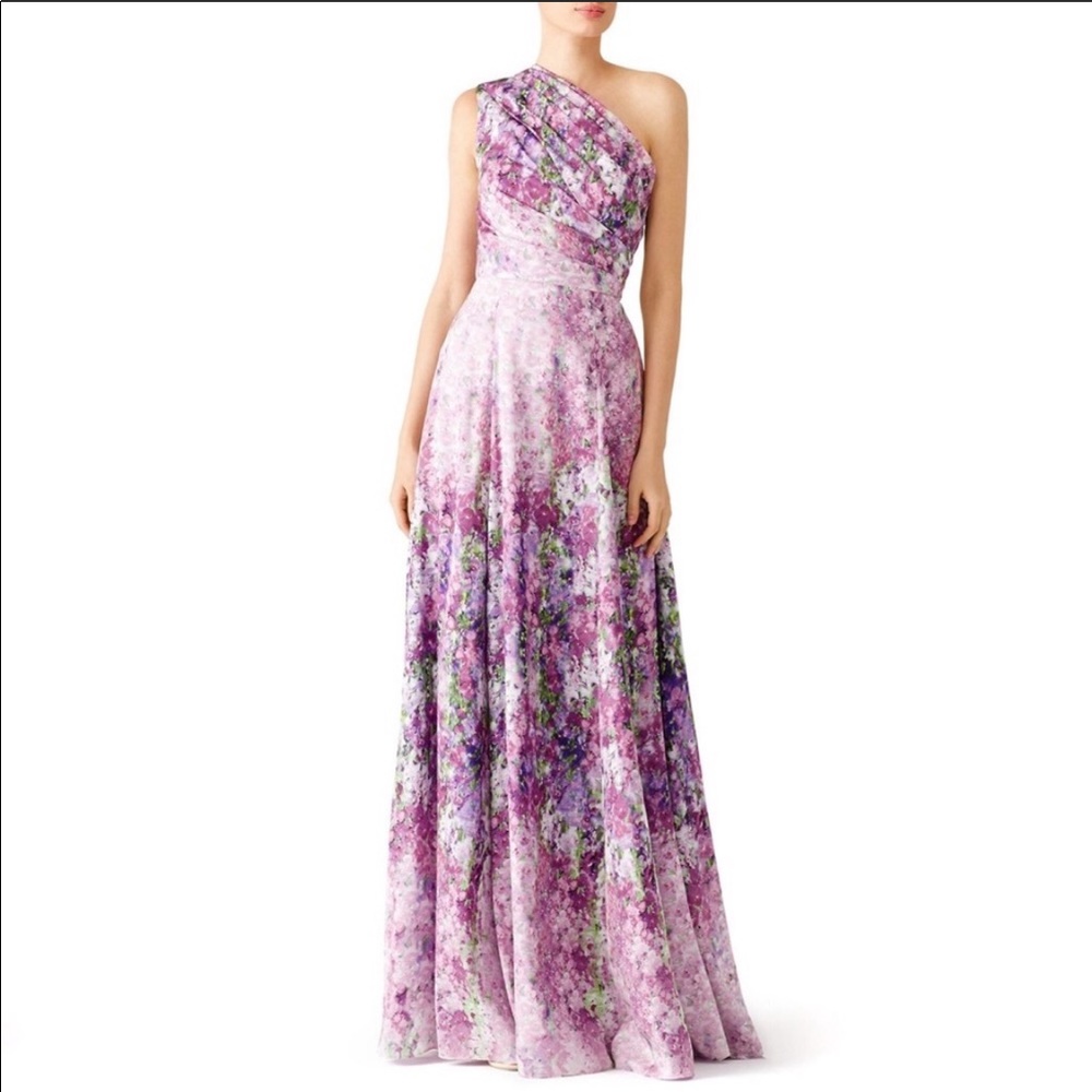 Badgley Mischka Lavender One-Shoulder Floral Gown